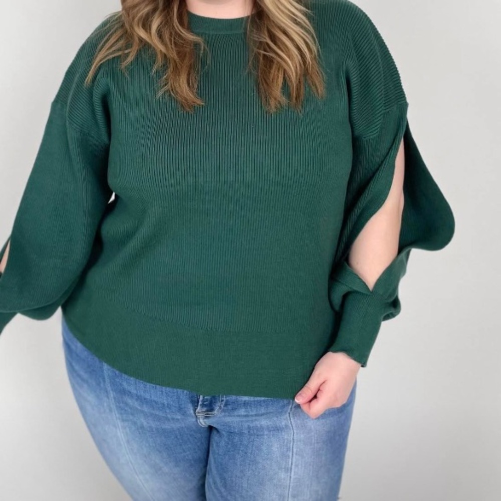 NWT White Birch Green Crew Neck Sweater with Ribbed Texture size small